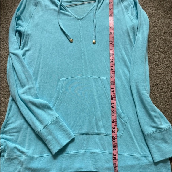 Lilly Pulitzer Cassi Teal Blue pull over top tunic w/ kanga pocket on front - Picture 7 of 8